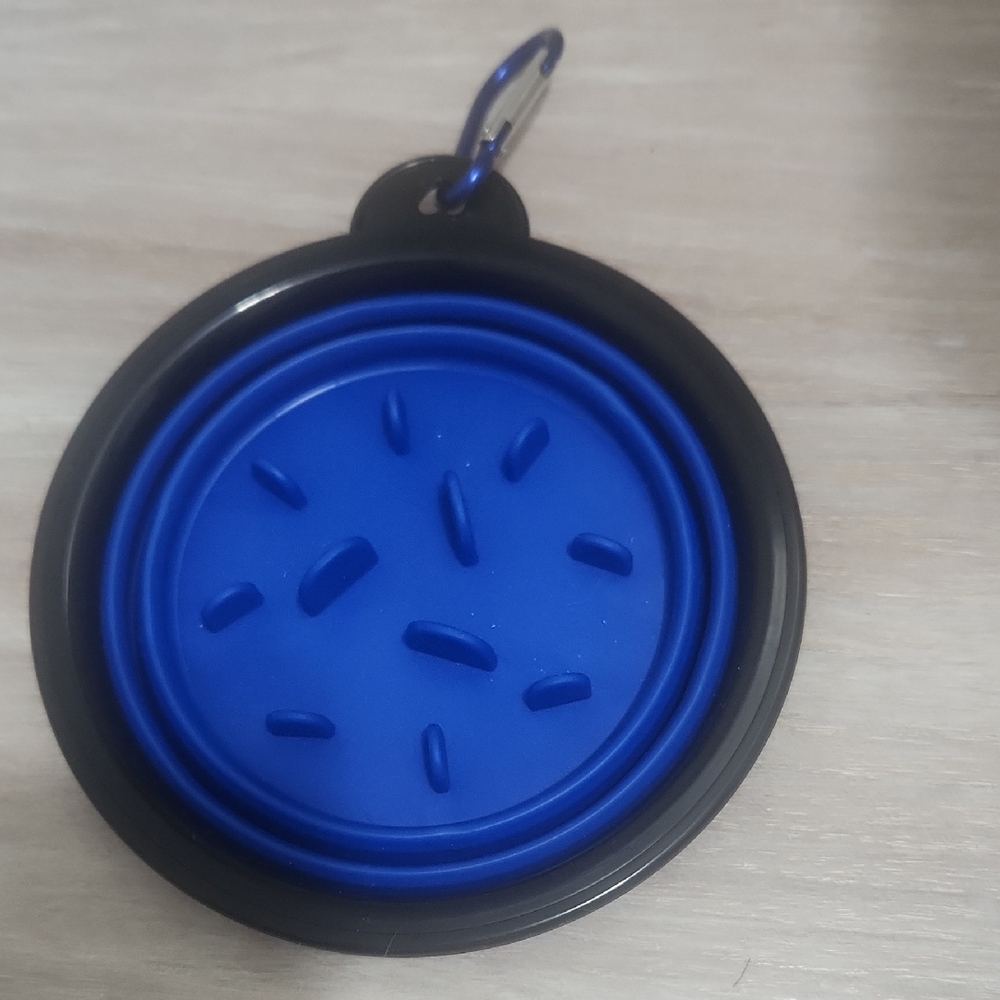Collapsible Blue Pet Bowl with Carabiner